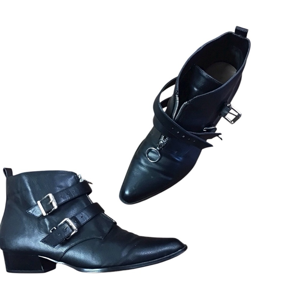 Who What, Wear Zip Buckle Black Ankle Boots Size 9 - Picture 5 of 8